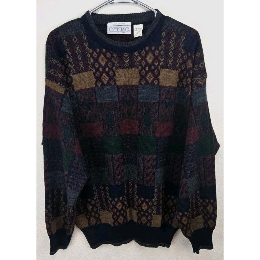 Ottimo - Vintage Grandpa Cottagecore Sweater - Mens Sz L - Dark Red - Italy